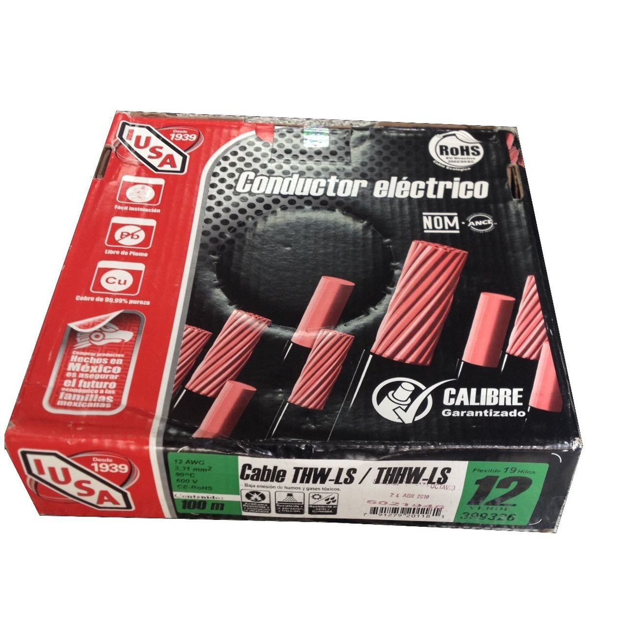 CABLE THW IUSA CALIBRE #12 100M VERDE - ferreteriabehza
