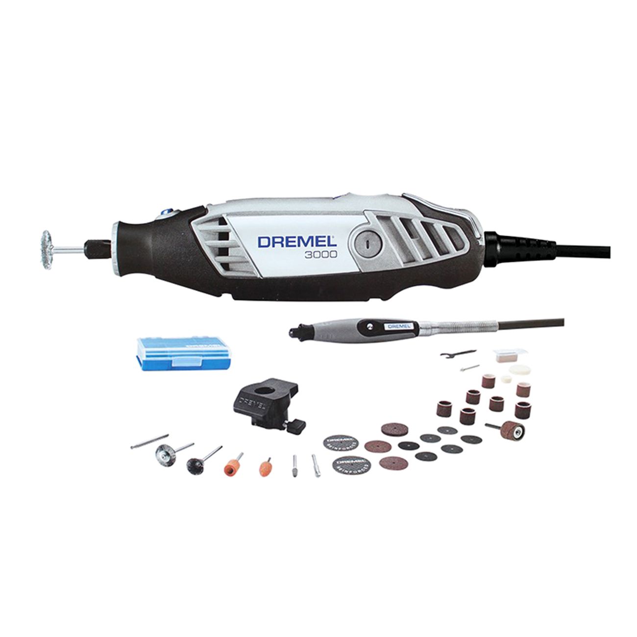 MOTOTOOL DREMEL 3000 CON EJE FLEXIBLE Y 30 ACCESORIOS - Ferreteriabehza